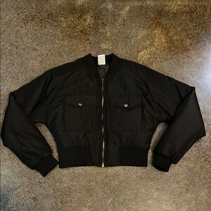 Black Cropped Lined Bomber Jacket Small